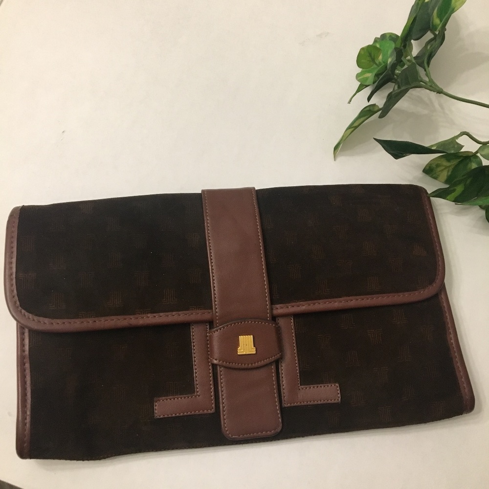 Rare Vtg LANVIN Suede and Leather Clutch Purse